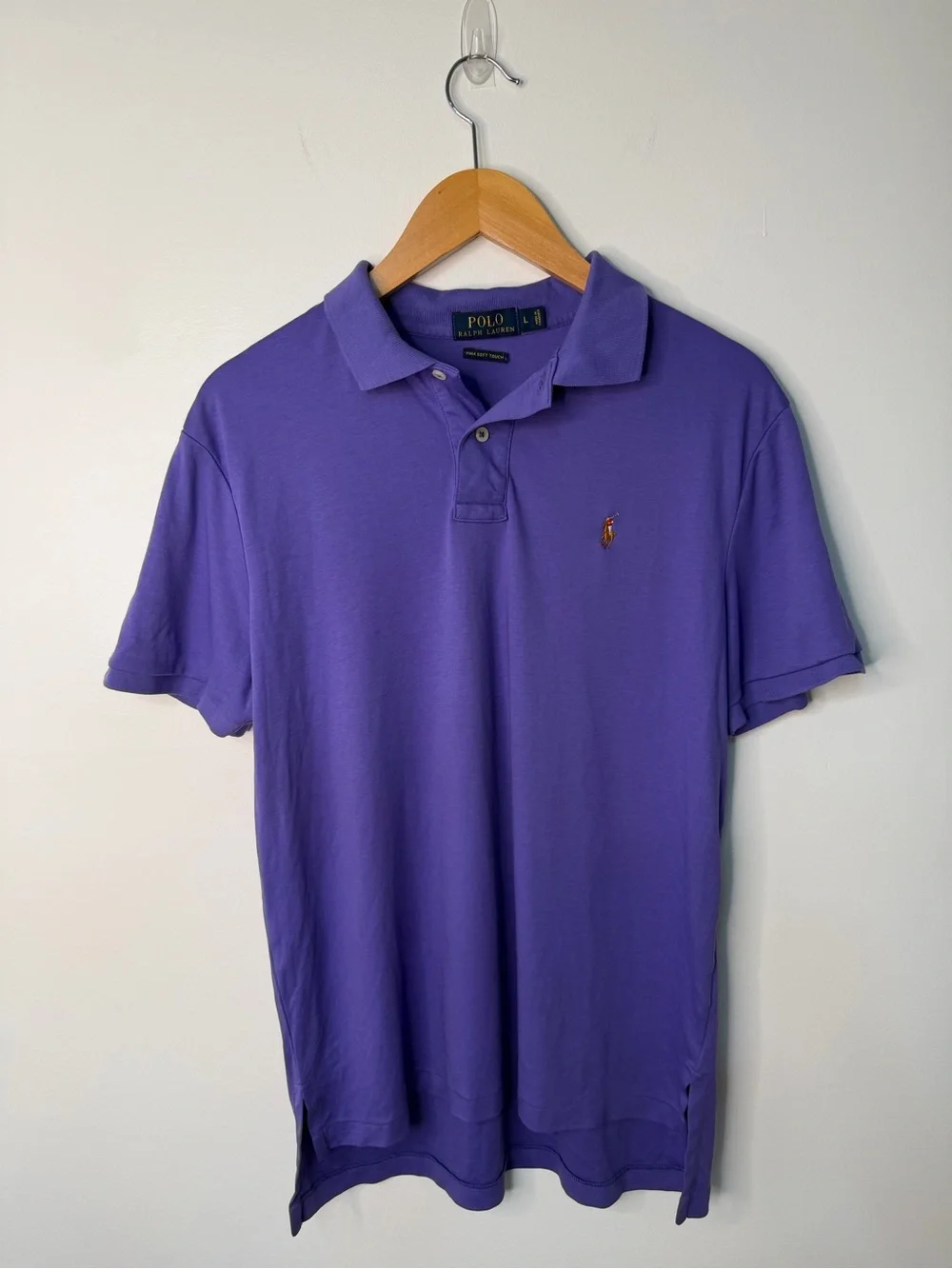 Polo Ralph Lauren Pima Soft Touch Purple Polo Shirt Pony Flesh Logo Men’s L EUC
